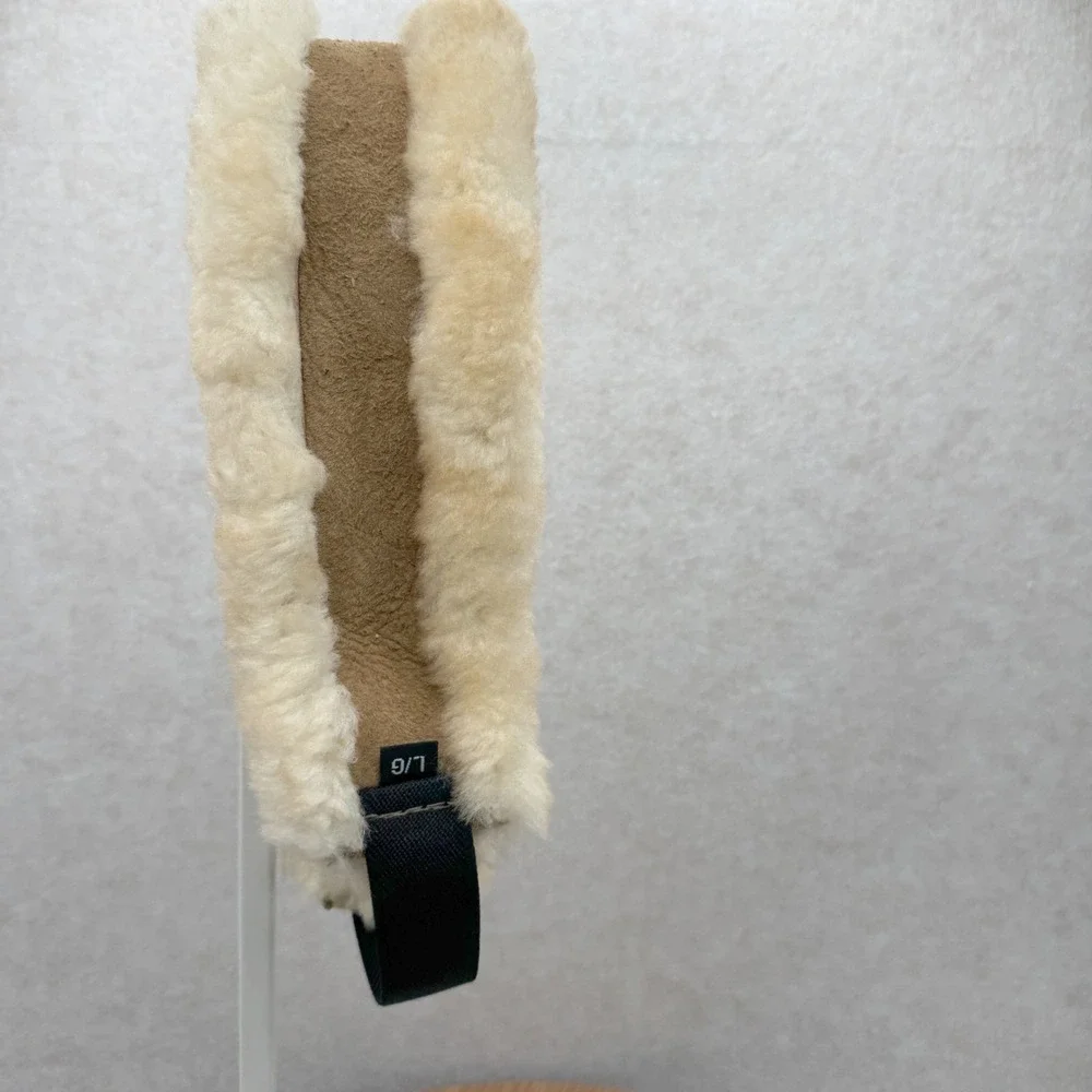 Leather Suede Shearling Ear Warmer Headband Size L Tan Brown Winter Cozy Ski VTG
